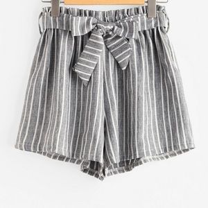Striped Self Tie Front Shorts
